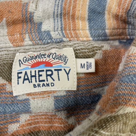 Faherty Shirt Mens Medium Beige Aztec Long Sleeve Button Up Flannel Pockets M - Picture 3 of 13